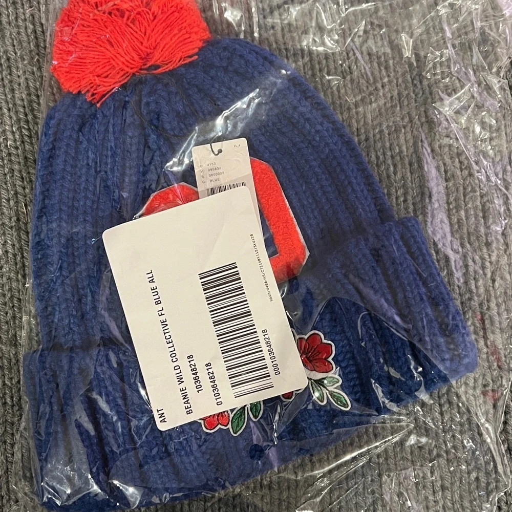 Anthropologie The Wild Collective Blue Floral Beanie